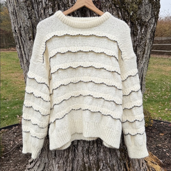 Zara Sweaters - Zara Knit Wool Mohair Ruffle Crew Sweater